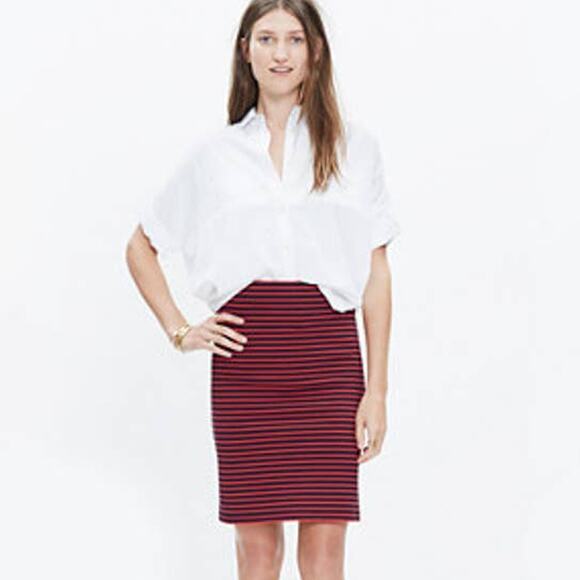 Madewell Dresses & Skirts - MADEWELL City Skirt Sailor Stripe Navy Blue Red Ponte Knit XXS Nautical